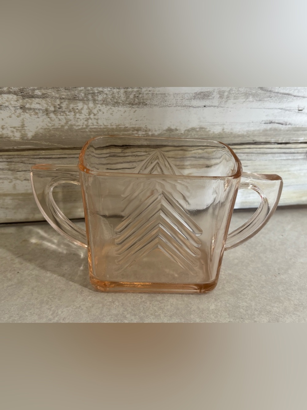 Vintage Hazel Atlas Chevron pink depression glass rectangular sugar bowl